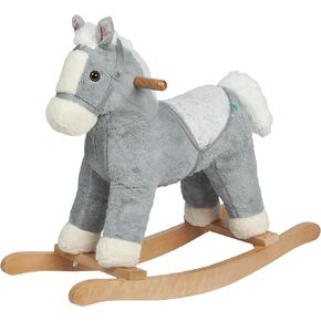 Pony Rocking Horse, Plush Stuffed Animal Rocker, Wooden Rocking Pony, Animal Ride on, Home Decor, for Boys & Girls (Gray Horse Pony for 18M+)