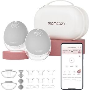 Momcozy Breast Pump Hands Free Upgraded Mobile Flow | M9, App Discreet Control with Personalized Multi-Modes & 15 Levels, Wearable Breast Pump 24mm, 2 Pack Cozy Red