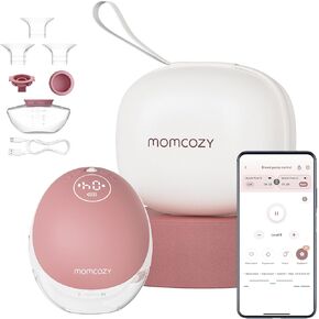 Momcozy Breast Pump Hands Free Upgraded Mobile Flow | M9, App Discreet Control with Personalized Multi-Modes & 15 Levels, Wearable Breast Pump 24mm, 2 Pack Cozy Red