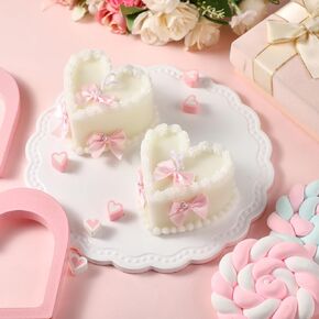2 Pieces Coquette Scented Candles Pink Bow Party Cute Supplies Bow Party Decorations Soy Wax Heart Candle Gift for Coquette Bachelorette Wedding Bridal Baby Shower Birthday Cake Party Supply