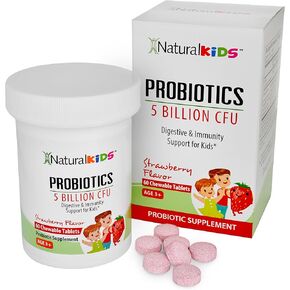 Kids Probiotic Chewables for Digestive Health, Gut Health and Immune Support Supplement - Childrens Probiotics with 5 Billion CFU - Strawberry Flavor 60 Chewable Tablets