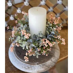 Pebble Berry Candle Ring Set | 2 Pc - 10 Inch with 3 Inch Center Wreath Candle Rings - Cream Creek