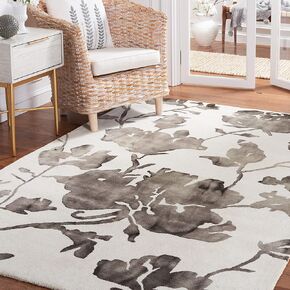 SAFAVIEH Dip Dye Collection 5' x 8' Grey/Beige DDY716K Handmade Floral Watercolor Premium Wool Area Rug