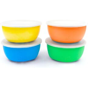 Elk and Friends Stainless Steel Bowls with Silicone Sleeve for Babies & Toddlers | Lids Included | Stay Put Suction | Cereal & Snack Bowls | 3 Pack