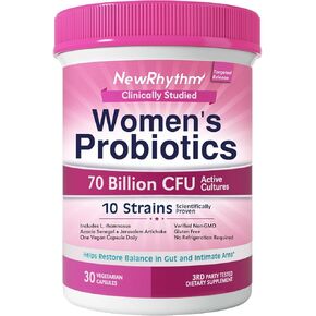 NewRhythm Probiotics 50 مليار CFU 20 سلالة، 60 كبسولة نباتية، تقنية الإصدار المستهدف، مقاومة لأحماض المعدة، لا حاجة للتبريد، غير معدلة وراثيًا، خالية من الغلوتين