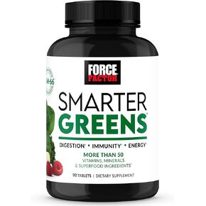 Force Factor Smarter Greens Tablets, Greens Supplement with 25+ Superfoods and Antioxidants to Improve Digestion, Reduce Stress, Strengthen Immunity, and Support Metabolism, 90 Tablets