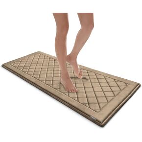MICRODRY Extra-Thick, SoftLux, Charcoal Infused Memory Foam Bath Mat with GripTex Skid-Resistant Base, 17x24, Linen