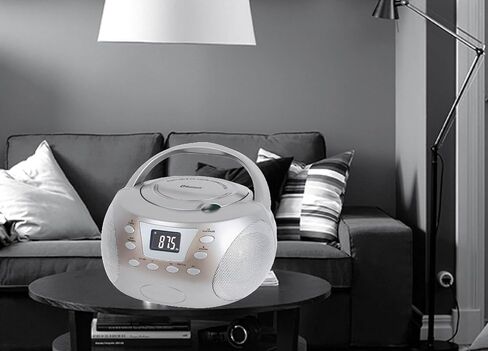 HANNLOMAX HX-332CD Portable CD Boombox، راديو PLL FM، بلوتوث، شاشة LCD، Aux-in، مصدر طاقة مزدوج AC/DC (أبيض) in Kuwait