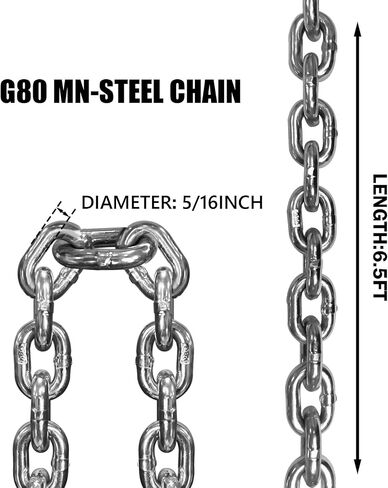Chain Sling 5/16 Inch x 5 Ft Lifting Chains Double Leg Safety Grab Hooks 3 Ton Capacity Lifting Slings G80 Alloy Steel Engine Lift Chain for Cargo Security Towing and handling(Galvanized) in Saudi Arabia
