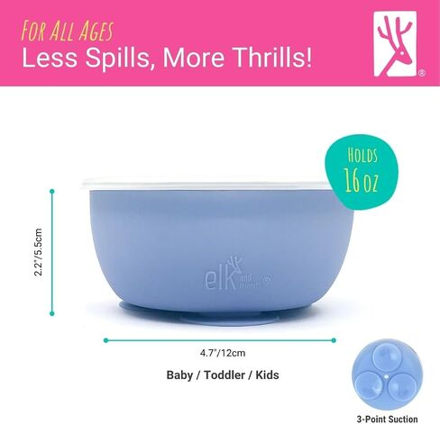 Elk and Friends Stainless Steel Bowls with Silicone Sleeve for Babies & Toddlers | Lids Included | Stay Put Suction | Cereal & Snack Bowls | 4 Pack in Saudi Arabia