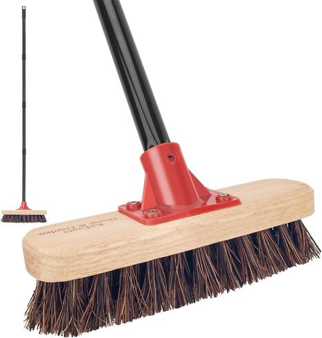 Stainless Steel Wire Scrub Brush with Long Handle for Deck, Concrete, Patio Floor Cleaning, 59'' Heavy Duty Stiff Metal Bristle Scrubber Broom for Outdoor Moss Removal in Kuwait