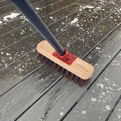 Stainless Steel Wire Scrub Brush with Long Handle for Deck, Concrete, Patio Floor Cleaning, 59'' Heavy Duty Stiff Metal Bristle Scrubber Broom for Outdoor Moss Removal in Kuwait