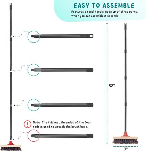 Stainless Steel Wire Scrub Brush with Long Handle for Deck, Concrete, Patio Floor Cleaning, 59'' Heavy Duty Stiff Metal Bristle Scrubber Broom for Outdoor Moss Removal in Kuwait
