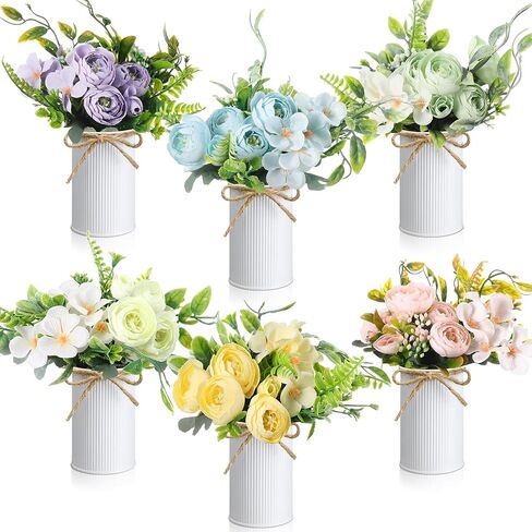 6 Sets Summer Fall Table Centerpieces Decor Artificial Hydrangeas with Vase and Hemp Rope Flowers Floral Arrangement Faux Flowers Fake Hydrangea Bouquets for Table Wedding Home Office Party in Saudi Arabia