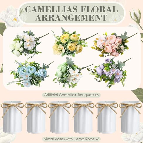 6 Sets Summer Fall Table Centerpieces Decor Artificial Hydrangeas with Vase and Hemp Rope Flowers Floral Arrangement Faux Flowers Fake Hydrangea Bouquets for Table Wedding Home Office Party in Saudi Arabia