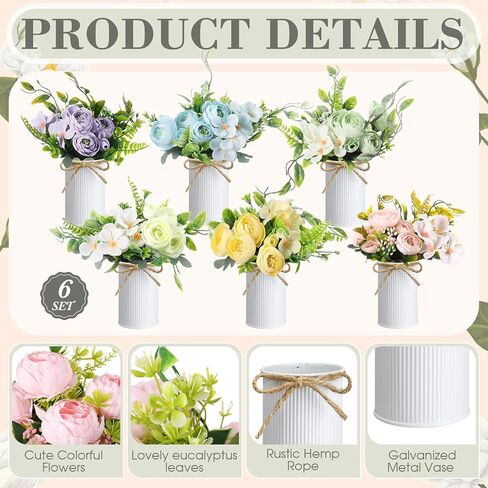 6 Sets Summer Fall Table Centerpieces Decor Artificial Hydrangeas with Vase and Hemp Rope Flowers Floral Arrangement Faux Flowers Fake Hydrangea Bouquets for Table Wedding Home Office Party in Saudi Arabia