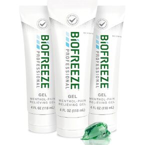 Biofreeze Professional Menthol Pain Relieving Gel 4 FL OZ Tube (Pack Of 3) For Pain Relief Associated With Sore Muscles, Arthritis, Simple Backaches, And Joint Pain (Packaging May Vary)