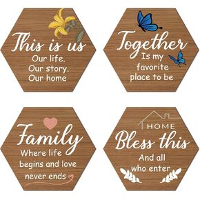 CHDITB Bathroom Wall Art Set Of 4 Accept Let Go Have Faith Inspirational Wooden Sign, Flower Wall Decor,Wooden Motivational Wall Art For Living Room, Rustic Floral Farmhouse Wooden Hanging Signs For Home Spa Decoration-8.7"x8.9"