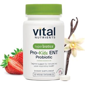 Hyperbiotics Probiotics for Kids ENT | Ears, Nose, Throat Vegan Chewable Tablets for Children | Sugar Free | Strawberry Vanilla | Digestive Health & Immune Support | 45 Count