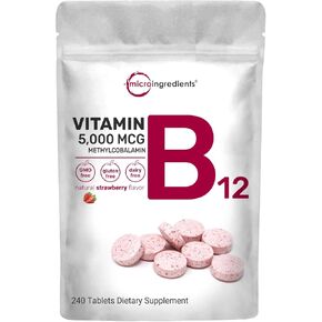 Micro Ingredients Vitamin B12 5000mcg | Methyl B12 Active Form – 180 Chewable Tablets | Fast Dissolve, Natural Strawberry Flavor, Support Energy, Metabolism Health | Vegan, Non-GMO, & No Gluten
