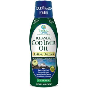 Icelandic Cod Liver Oil | Maximum Strength 1144mg of Liquid Omega 3 Fish Oil | Wild-Caught Natural Omega-3 Fish Oil for Heart, Brain & Joint Health | Lemon Flavor, Non GMO, 3rd Party Tested | 90 Serv