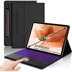 KVAGO Tablet Keyboard Case for Samsung Galaxy Tablet S8 Plus, S7 FE, S7+ 12.4 inch - Smart Touchpad, 7 Color Backlit, Magnetic Detachable Keyboard - Protective Case with S Pen Holder