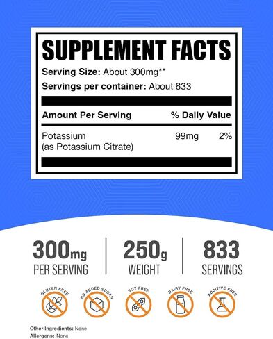 BulkSupplements.com Potassium Citrate Powder - Potassium Citrate Supplement, Potassium Powder, Potassium 99mg - Gluten Free, 300mg per Serving, 500g (1.1 lbs) (Pack of 1) in Kuwait