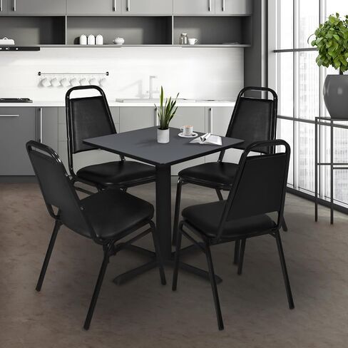 Cain 30" Square Breakroom Table- Cherry & 4 Restaurant Stack Chairs- Black in Kuwait