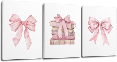 JWVK Coquette Preppy Pink Bow Girly Books Wall Art Prints مجموعة من 3، هدايا لمحبي الكتب، ديكور غرفة Coquette، ديكور غرفة Preppy، ملصقات كتب وردية عصرية للسكن في غرفة نوم الفتيات، 8x10 غير مؤطرة in Kuwait