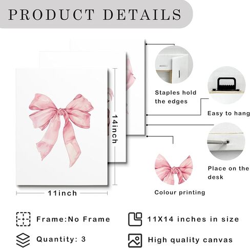 JWVK Coquette Preppy Pink Bow Girly Books Wall Art Prints مجموعة من 3، هدايا لمحبي الكتب، ديكور غرفة Coquette، ديكور غرفة Preppy، ملصقات كتب وردية عصرية للسكن في غرفة نوم الفتيات، 8x10 غير مؤطرة in Kuwait