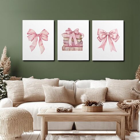 JWVK Coquette Preppy Pink Bow Girly Books Wall Art Prints مجموعة من 3، هدايا لمحبي الكتب، ديكور غرفة Coquette، ديكور غرفة Preppy، ملصقات كتب وردية عصرية للسكن في غرفة نوم الفتيات، 8x10 غير مؤطرة in Kuwait