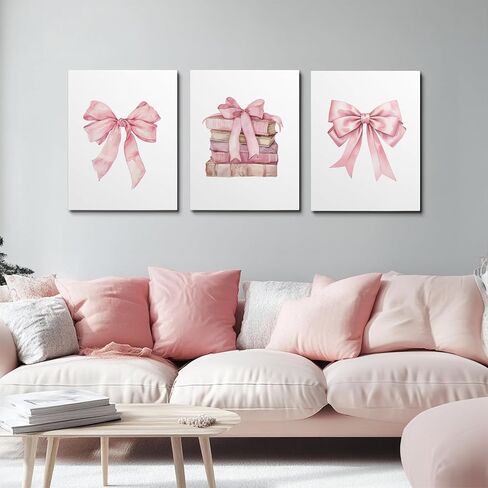 JWVK Coquette Preppy Pink Bow Girly Books Wall Art Prints مجموعة من 3، هدايا لمحبي الكتب، ديكور غرفة Coquette، ديكور غرفة Preppy، ملصقات كتب وردية عصرية للسكن في غرفة نوم الفتيات، 8x10 غير مؤطرة in Kuwait