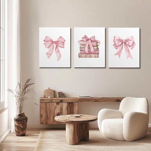 JWVK Coquette Preppy Pink Bow Girly Books Wall Art Prints مجموعة من 3، هدايا لمحبي الكتب، ديكور غرفة Coquette، ديكور غرفة Preppy، ملصقات كتب وردية عصرية للسكن في غرفة نوم الفتيات، 8x10 غير مؤطرة in Kuwait