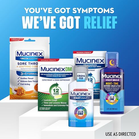 Mucinex Maximum Strength Fast-Max Cold & Flu and Nightshift, All-in-One Multi Symptom Relief Liquid, 6 Fl Oz - 2 Count (Pack of 1) in Saudi Arabia