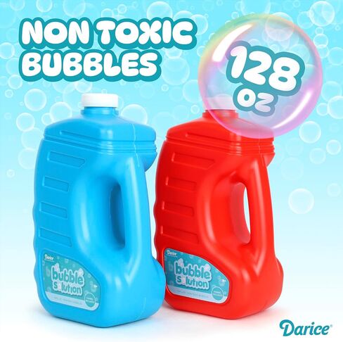 Darice 2 Pack 128oz Bubble Solution Refill for Bubble Machines & Blowers - Easter, Weddings, Birthdays, Outdoor - 4 Big Bubble Wands Included - Non-Toxic Safe for Toddlers & Kids, Colors May Vary in Saudi Arabia
