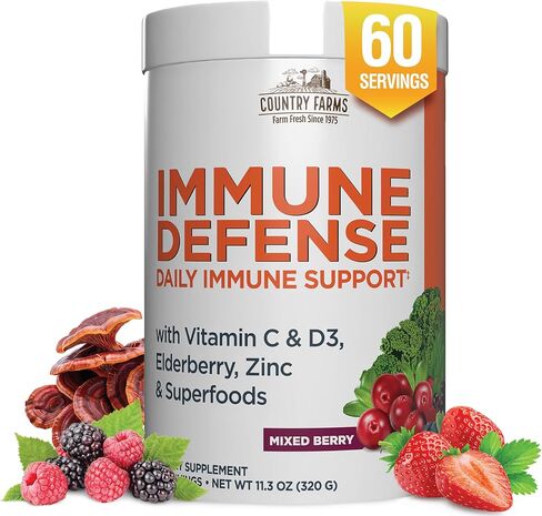 Country Farms Immune Defense Superfoods Drink Mix, Supports Immune Defense, Vitamin C with Black Elderberry, Supports Hydration, With Probiotics and Prebiotics, Berry Flavor, 40 Servings in Saudi Arabia