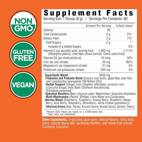 Country Farms Immune Defense Superfoods Drink Mix, Supports Immune Defense, Vitamin C with Black Elderberry, Supports Hydration, With Probiotics and Prebiotics, Berry Flavor, 40 Servings in Saudi Arabia