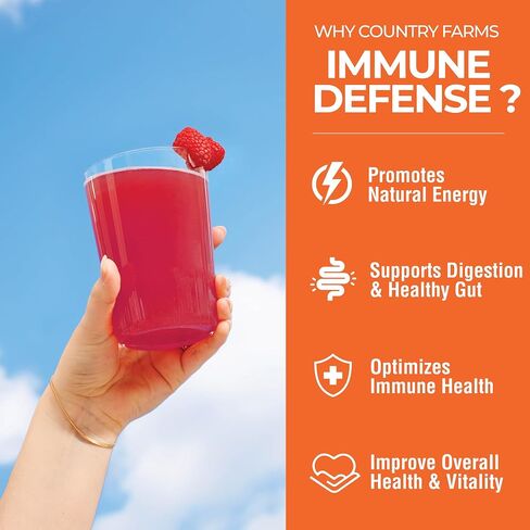 Country Farms Immune Defense Superfoods Drink Mix, Supports Immune Defense, Vitamin C with Black Elderberry, Supports Hydration, With Probiotics and Prebiotics, Berry Flavor, 40 Servings in Saudi Arabia