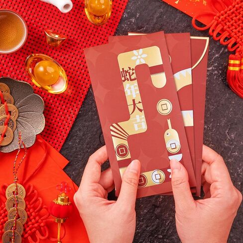Chinese New Year Red Envelopes, 36-Count Chinese Red Packets, Hong Bao with 2 Gold Foil Designs, Gift Money Envelopes, Year of the Dragon 2024 in Saudi Arabia