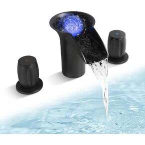 Waterfall Bathroom Faucet 1 Hole Vanity Faucet LED Color Changing Faucet with Ball,Matte Black