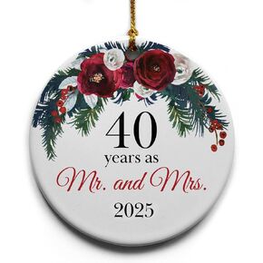 40 Years as Mr. and Mrs. - 40th Anniversary for Parents, Couple, 40 wedding anniversary Ceramic Christmas Tree Ornament Gift, Holiday Keepsake in Gift Box, 2.875" Round - Printed in USA
