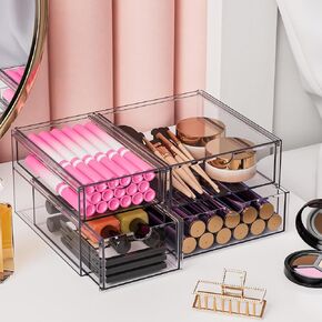 5 Tier Acrylic Desk Organizer Drawers, Acrylic Makeup Hair Accessories Organizer with 5 Drawers, Desktop Clear Storage Drawer Organizer for Office Stationery Art Supplies Marker Pens