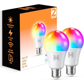 Smart Light Bulbs, A19 Multicolor LED, 2.4Ghz WiFi, 800 Lumens, Compatible with Alexa & Google Home, Music Sync, No Hub Needed, 2 Pack
