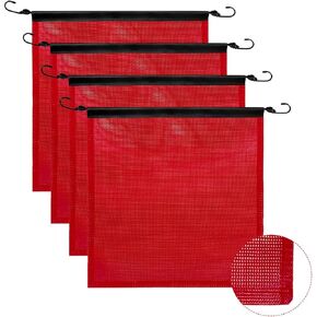 Safety Flags with Hook, Red Flags for Truck Loads, Oversized Warning Flags with Vinyl Welt, Bungee Cord and EZ Hook, 18'' x 18'' Heavy Duty Safety Flags for Trucks Trailer Oversize Load flags - 4 Pack