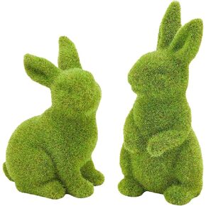Easter Bunny Decor, 7 Inch Moss Bunny Figurine Flocked Rabbit Decor for Garden Home Office Party Desk Table Top (Yoga)