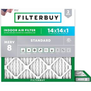Filterbuy 14x14x1 Air Filter MERV 8 Dust Defense (2-Pack), Pleated HVAC AC Furnace Air Filters Replacement (Actual Size: 13.50 x 13.50 x 0.75 Inches)