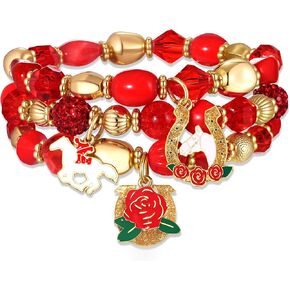 NLCAC Mardi Gras Bracelets for Women Glitter Mask Crown Fleur De Lis Charm Bracelets Purple Green Gold Beaded Stretch Bracelets Carnival Holiday Accessory Party Gifts in Kuwait