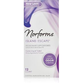 Norforms Feminine Deodorant Suppositories, Long Lasting Odor Control, Island Escape Scent, 12 Count (Pack of 3)