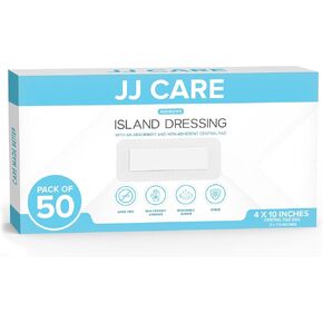ضمادة جزيرة لاصقة من JJ CARE [عبوة من 25 قطعة]، ضمادة جروح جزيرة معقمة مقاس 4 × 10 بوصة، ضمادة شاش ذات حدود مسامية، ضمادات جروح جزيرة ملفوفة بشكل فردي مع وسادة مركزية غير لاصقة in Kuwait