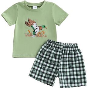 Toddler Baby Boy Hunting Clothes Mallard Duck Pocket Short Sleeve Shirt Duck Print Shorts Set 2pcs Summer Outfit